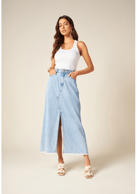 Saia Amanda Midi Alongada Com Enfeite No Passante Bana Bana