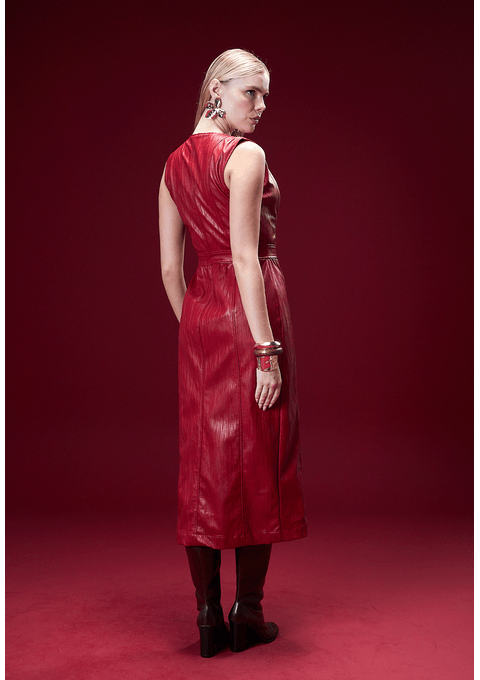 Vestido Midi Justo Com Botões