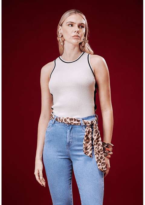 Calça Jeans Skinny com Lenço e Cintura Alta