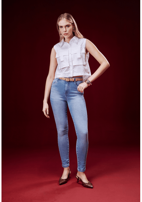 Calça Skinny com Cintura Alta e Cinto