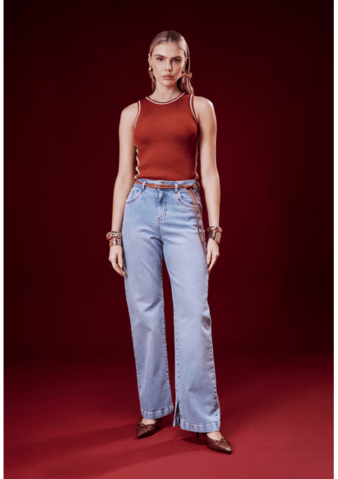 Calça Wide Leg Com Cinto Rolote