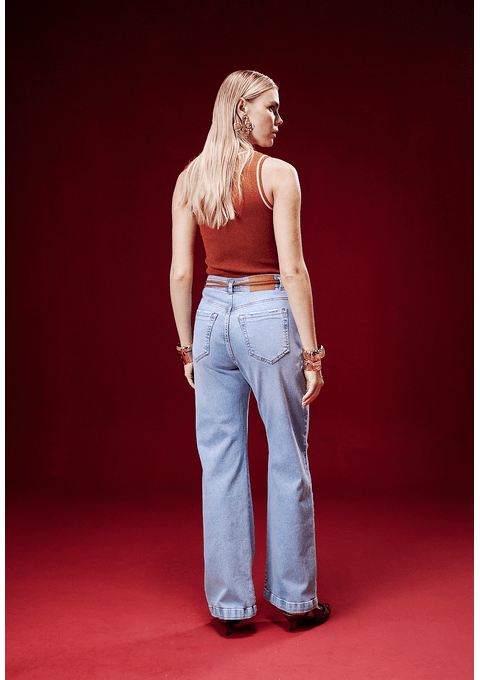 Calça Wide Leg Com Cinto Rolote