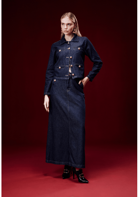 Saia Midi de Cintura Alta com Botões