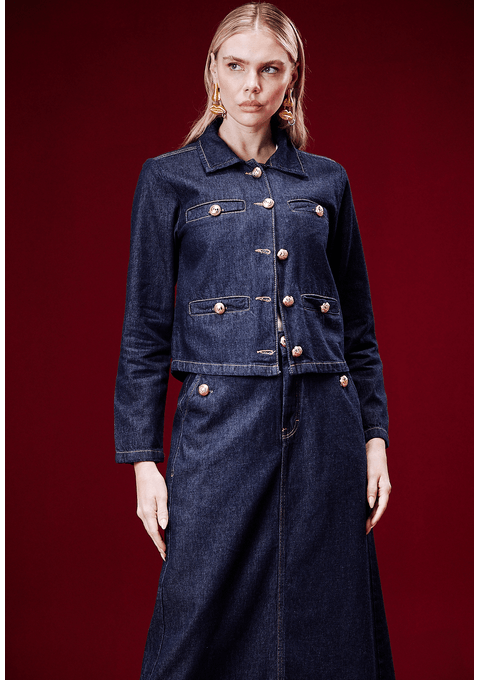 Saia Midi de Cintura Alta com Botões