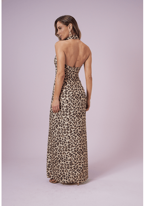 Vestido Longo Estampado com Botões