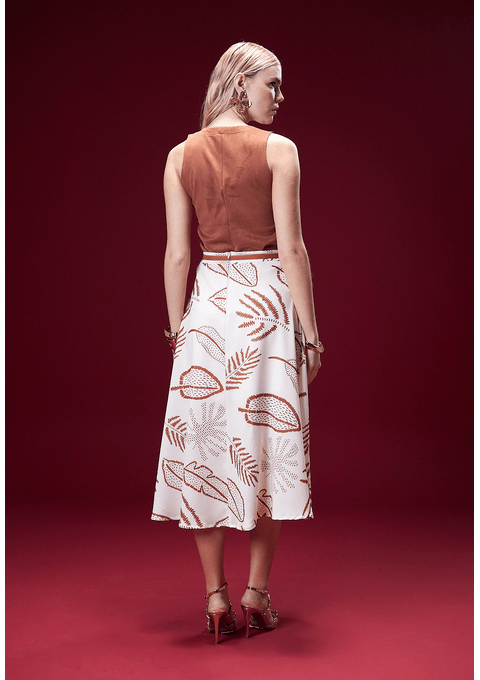 Saia Midi Estampada Com Cinto
