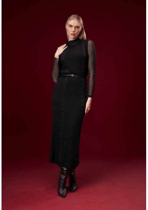 Vestido Longo Tricot com Cinto