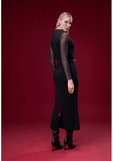 Vestido Longo Tricot com Cinto