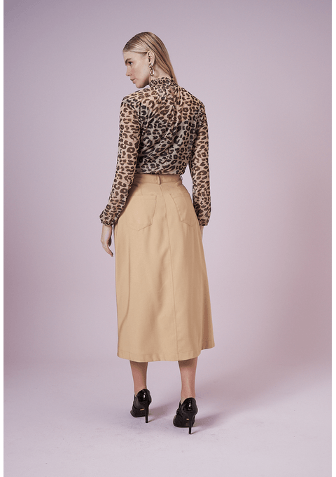 Blusa Manga Longa Estampada com Gola Alta