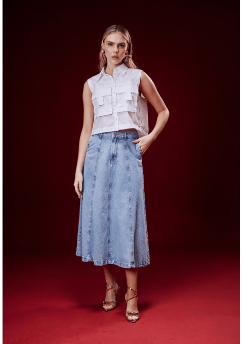 Saia Midi Alongada com Recortes Sofisticados