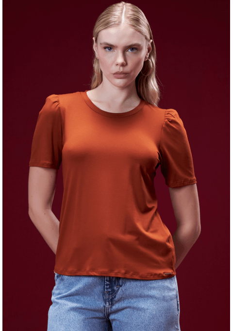 T-Shirt Básica com Manga Plissada