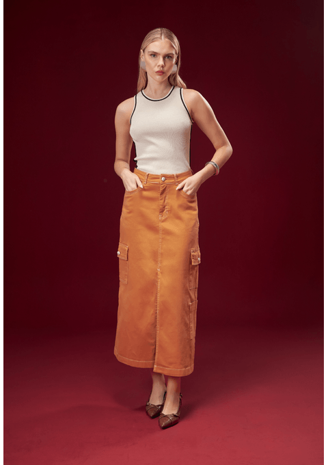 Saia Amanda Com Pesponto Contraste