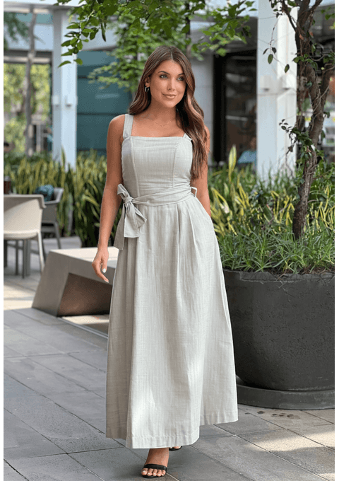 Vestido Midi Com Cinto Faixa