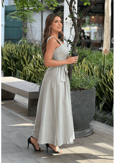 Vestido Midi Com Cinto Faixa
