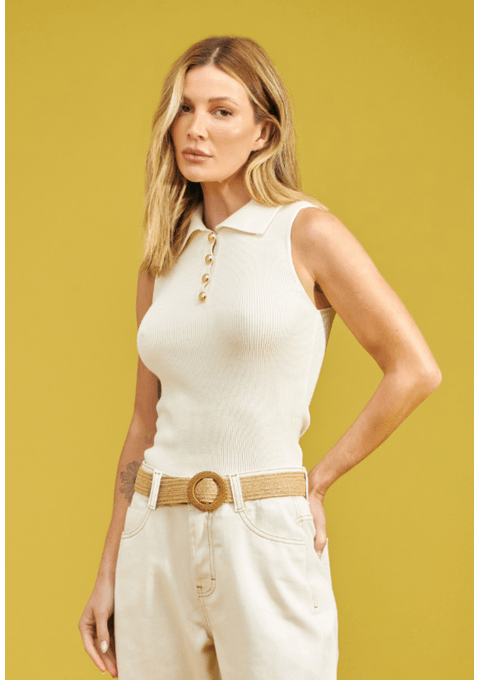 Cropped Polo em Malha Canelada