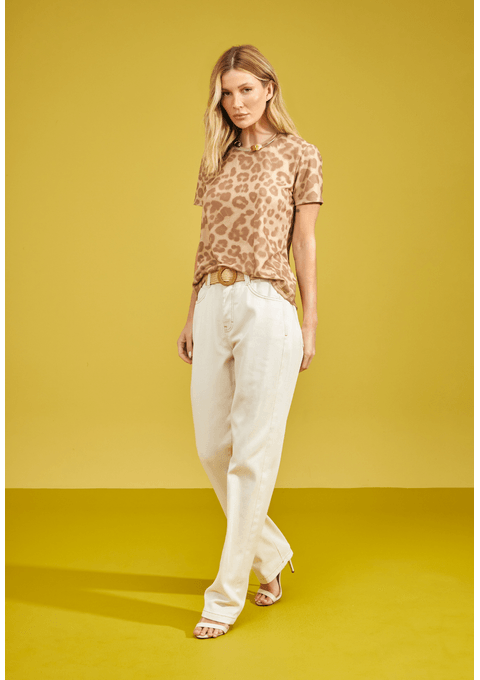 T-shirt com Gola Redonda e Estampa