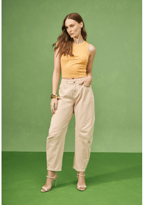 Cropped Liso com Decote Redondo