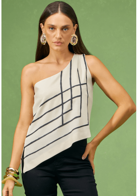Blusa Um Ombro Só com Estampa Localizada