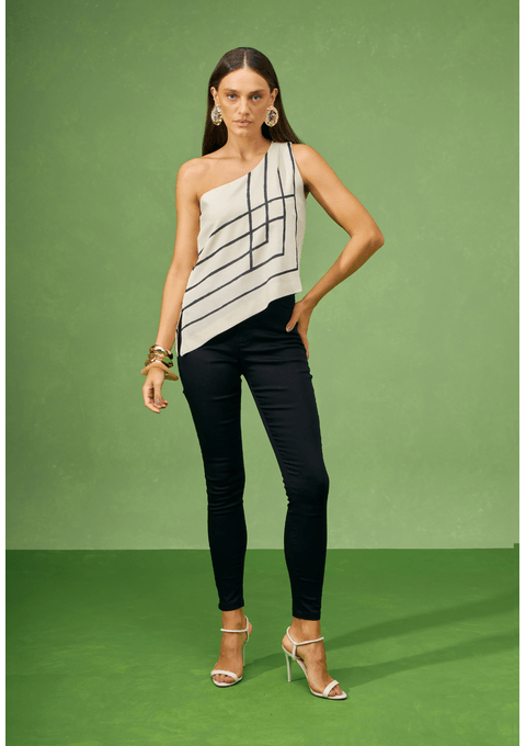 Blusa Um Ombro Só com Estampa Localizada