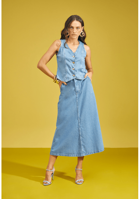 Colete Jeans com Botões e Decote V