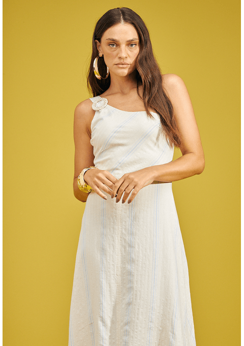 Vestido Longo Um Ombro Só com Fenda Frontal