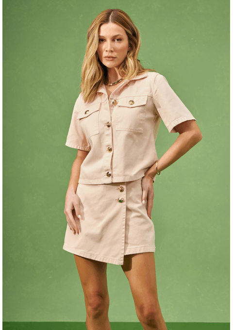 Shorts Saia Jeans Collor com Botões Dourados