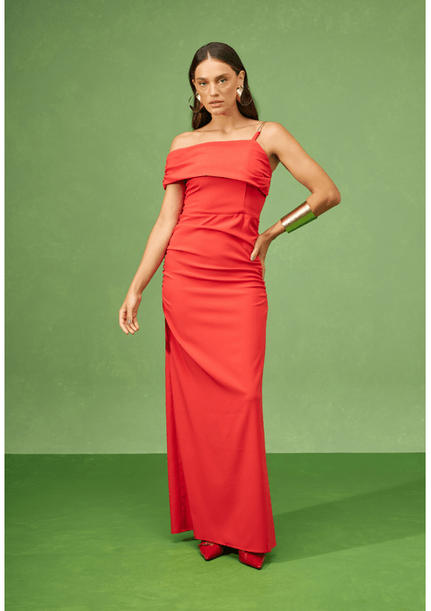 Vestido Longo Liso com Caimento Elegante