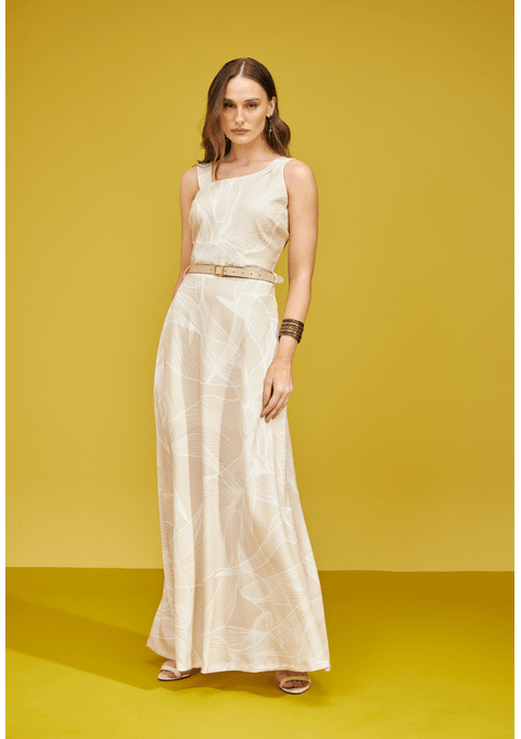 Vestido Longo Estampado com Cinto