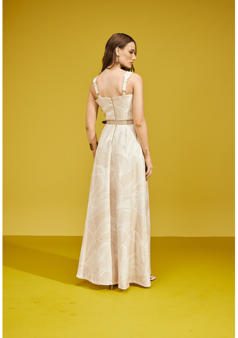 Vestido Longo Estampado com Cinto