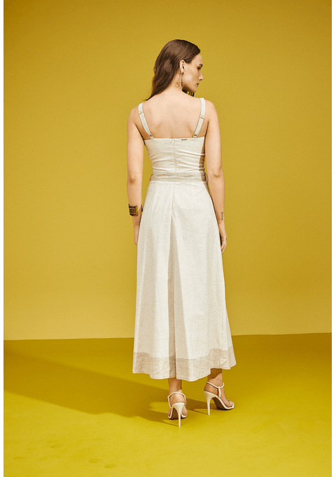 Vestido Midi Liso Bicolor com Cinto