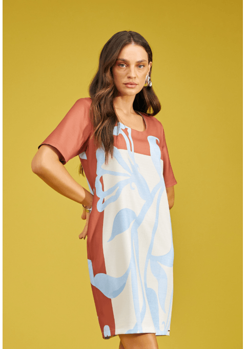 T-Dress Estampado com Folhagem