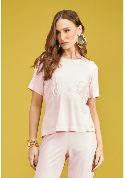 Blusa de Manga Curta com Recorte no Busto