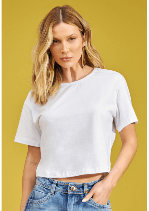T-shirt Cropped Básica com Gola Careca