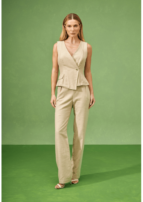 Conjunto Alfaiataria Blusa Sem Mangas e Calça Reta