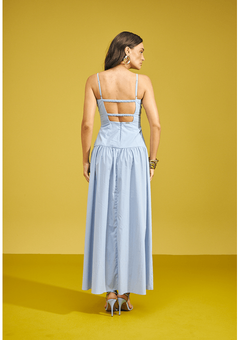 Vestido Longo com Franzido e Fenda