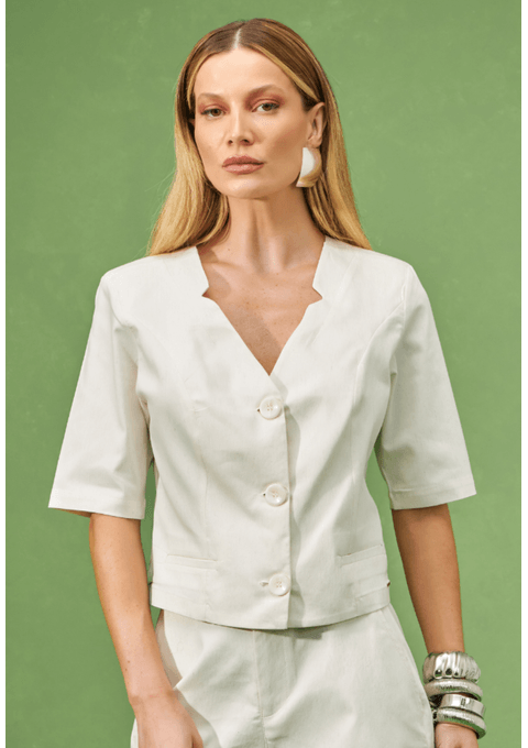 Camisa Blazer Jeans com Mangas Curtas