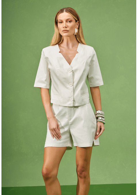 Camisa Blazer Jeans com Mangas Curtas