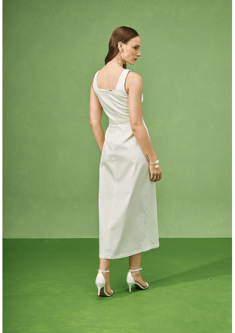 Vestido Midi com Cinto e Fenda