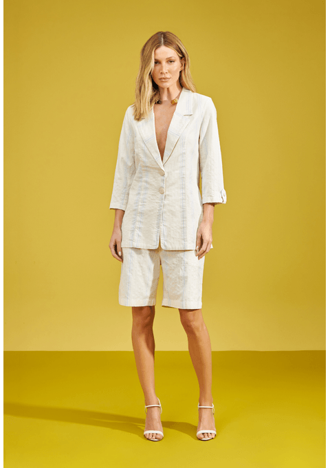 Bermuda Jeans Mom com Listras Suaves e Cintura Alta