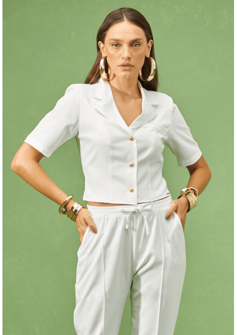 Blazer Manga Curta com Botões Dourados