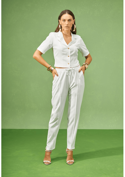 Blazer Manga Curta com Botões Dourados