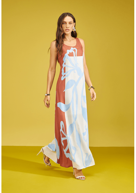 Vestido Longo com Estampa Botânica