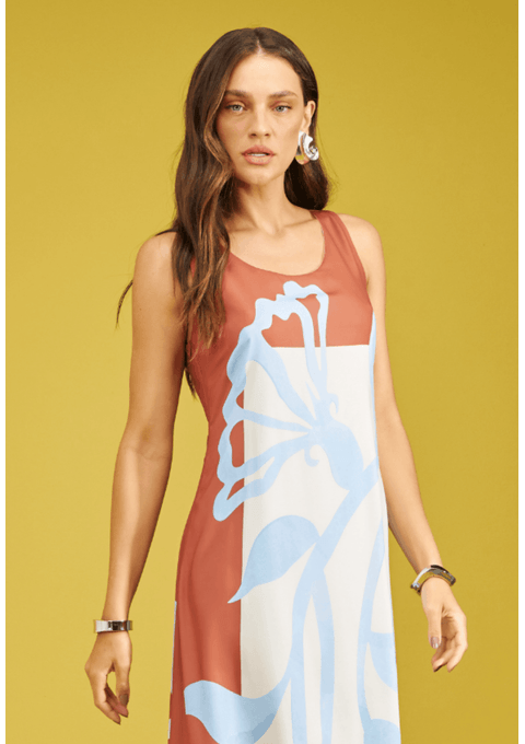 Vestido Longo com Estampa Botânica