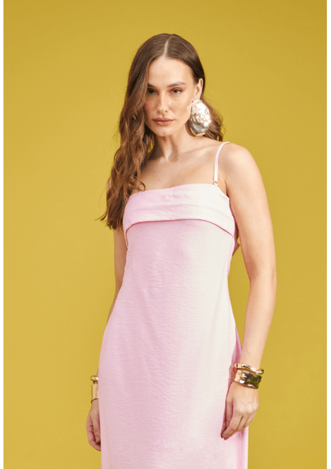 Vestido Longo com Alças Finas e Decote Reto