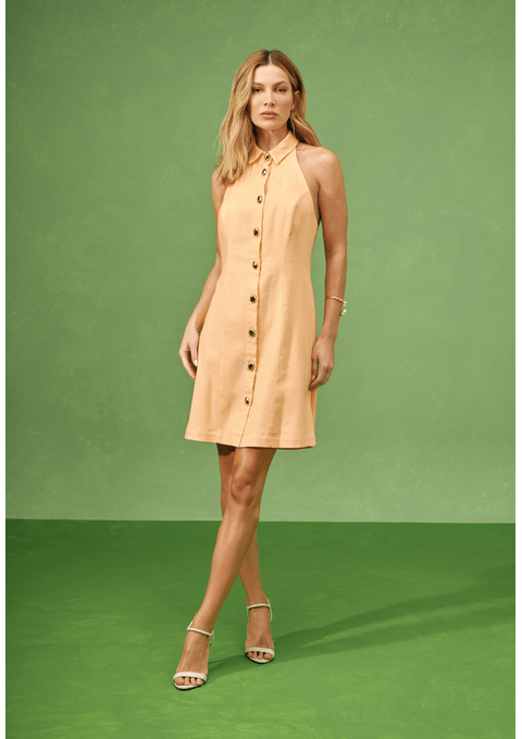 Vestido Curto com Gola e Abotoamento Frontal