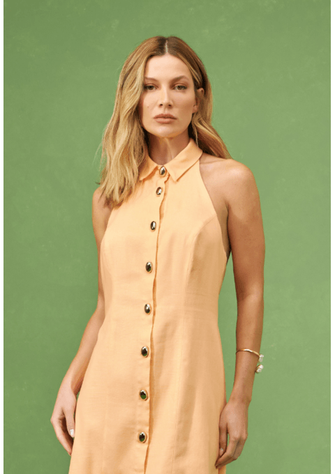 Vestido Curto com Gola e Abotoamento Frontal