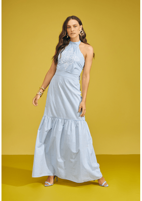 Vestido Plano Longo Bordado