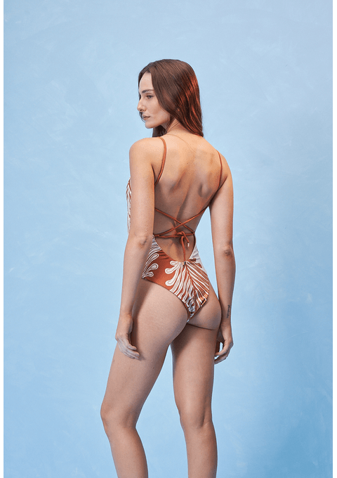 Maiô Decote Quadrado Estampado com Alças Finas