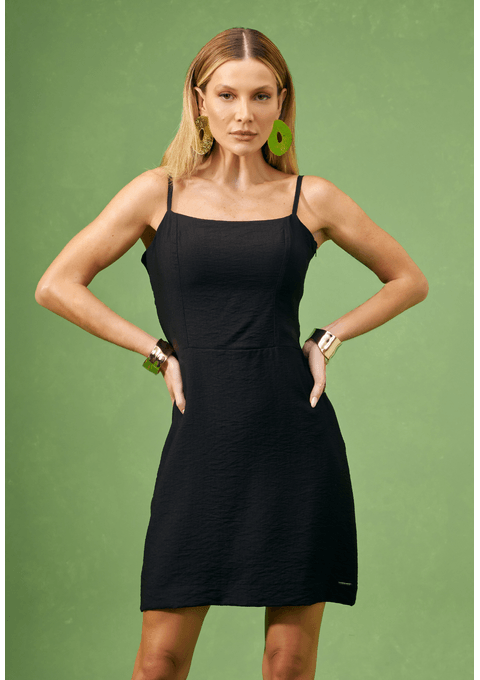 Vestido Curto Básico com Alças Finas e Recortes