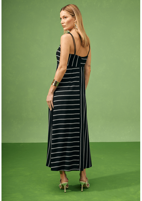 Vestido Midi com Listras Contrastantes